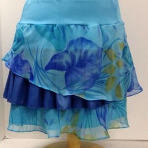 Teal Floral Skirt 30" Waist Upcycled Handmade New